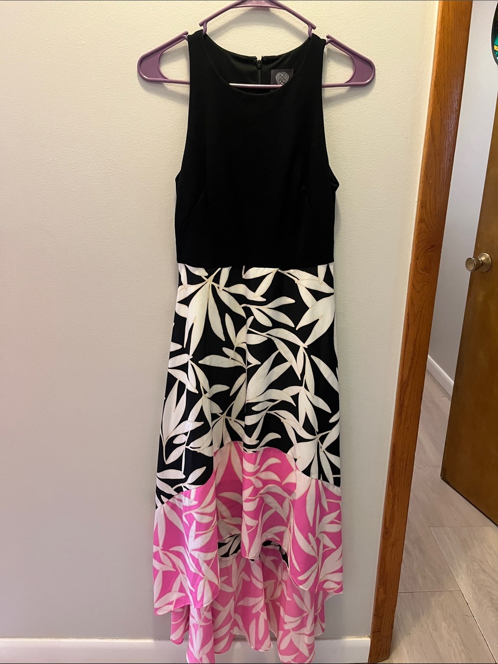 Vince Camuto Black, White & Pink Floral Midi Dress
